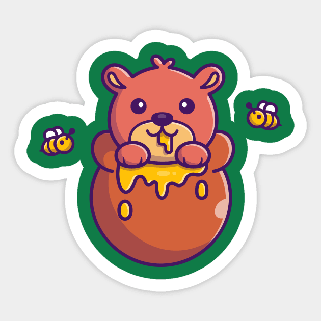 Cute Honey Bear Eating Honey Cartoon Sticker by Catalyst Labs